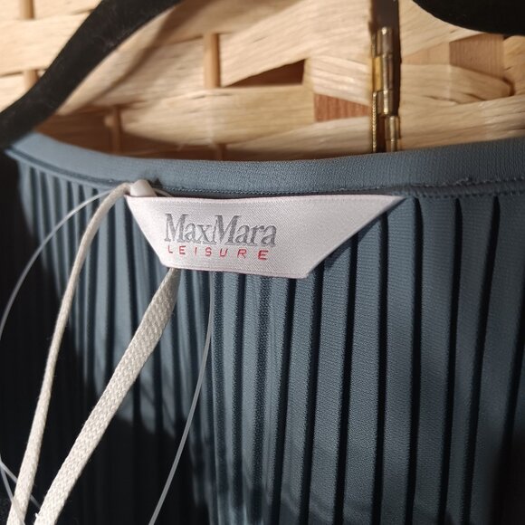 Max Mara Kiss Pleated Jersey Midi Dress Light Blue Gray Size 14 NWT Missing Belt - Picture 9 of 11